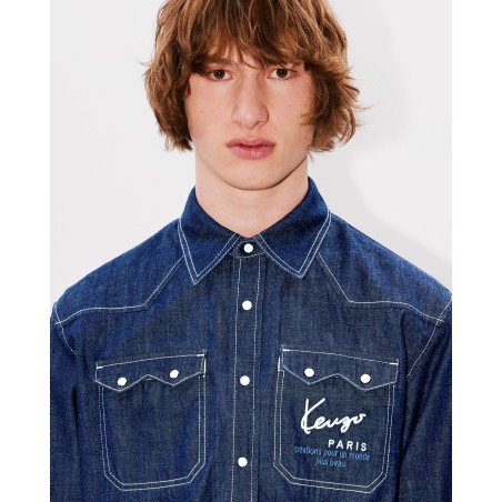 Chemise western brodée 'KENZO Creations' en denim japonais