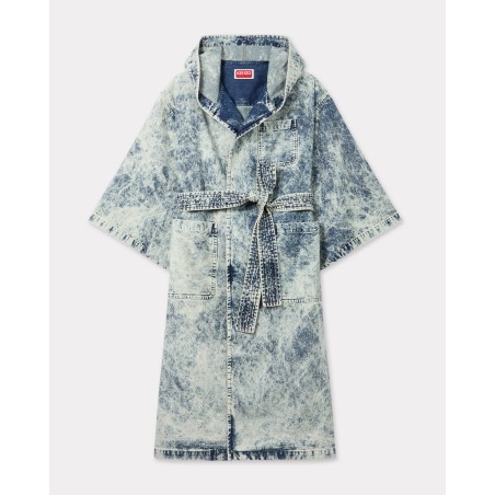 Manteau oversize à double boutonnage en denim japonais avec manches kimono